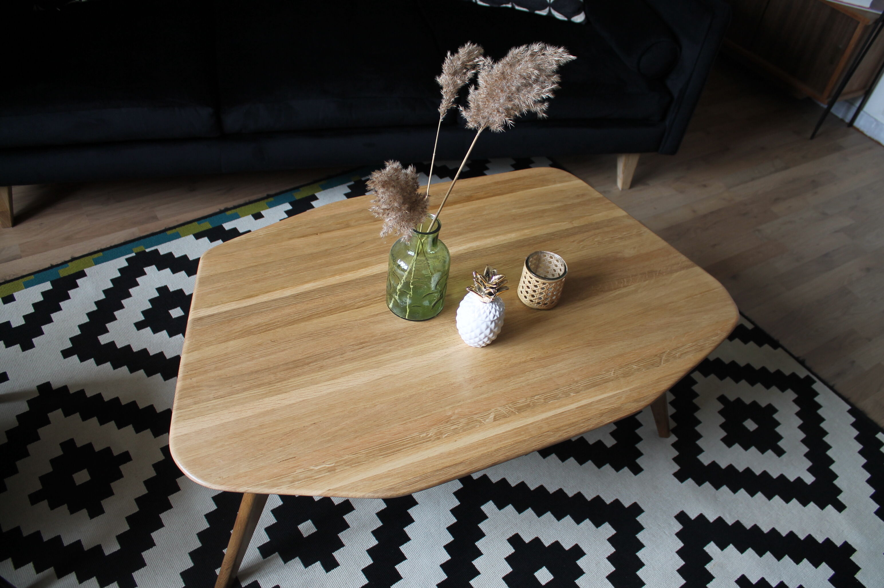 Asymmetrical oak coffee table