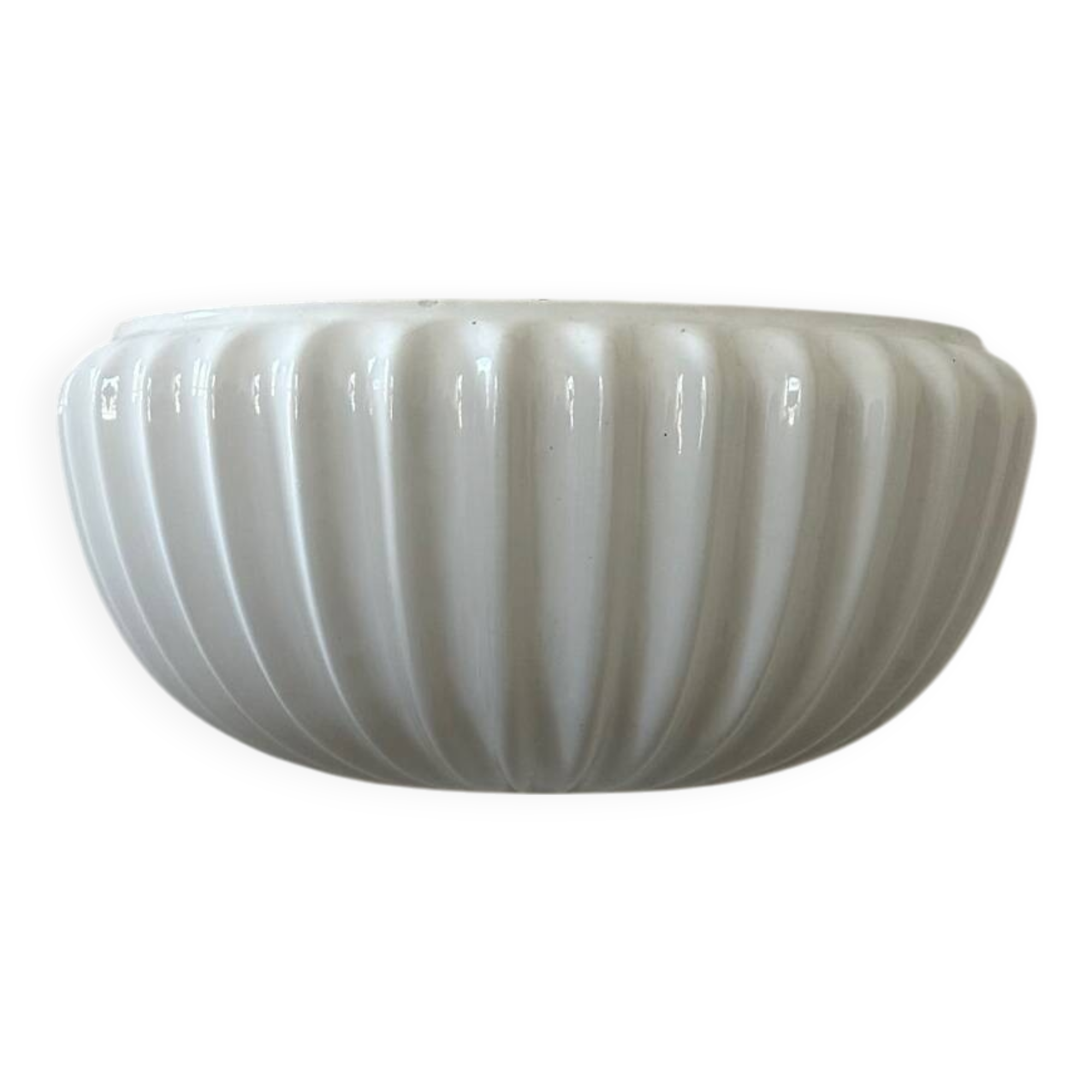 Vintage white earthenware wall lamp, shell, France 1970