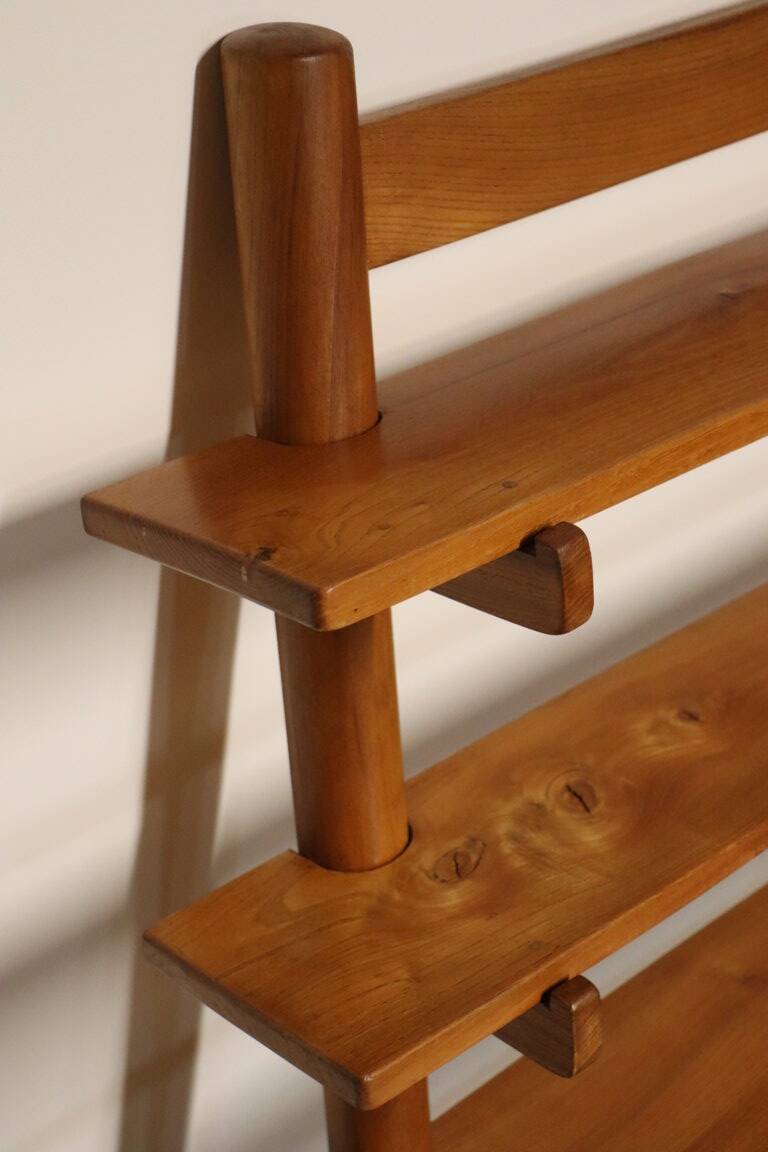 Vintage wall shelf unit in solid elm, 1970s