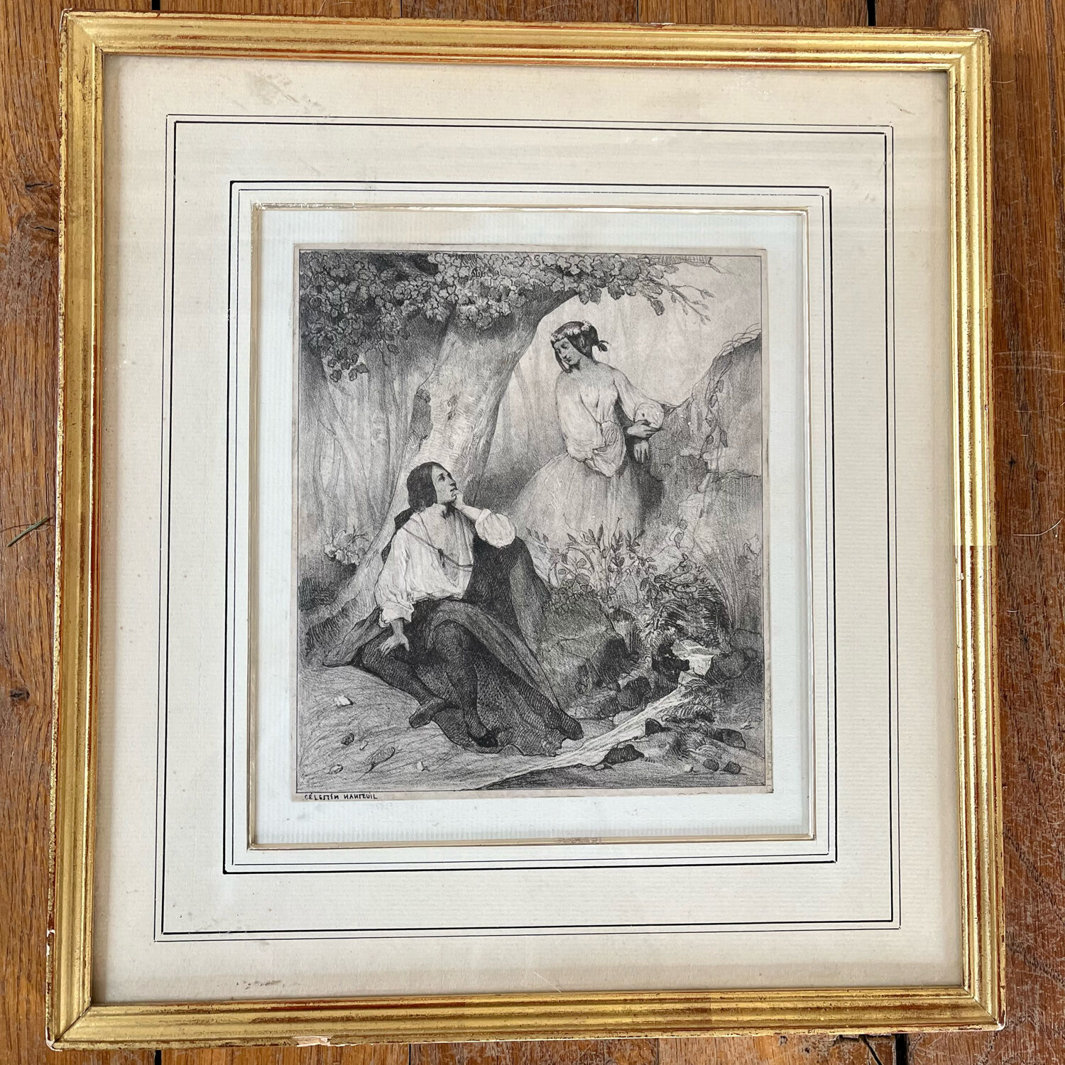 Pair of antique prints lithographs Célestin Nanteuil