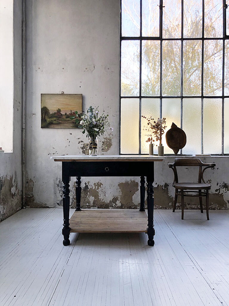 Butcher's table work central island marble