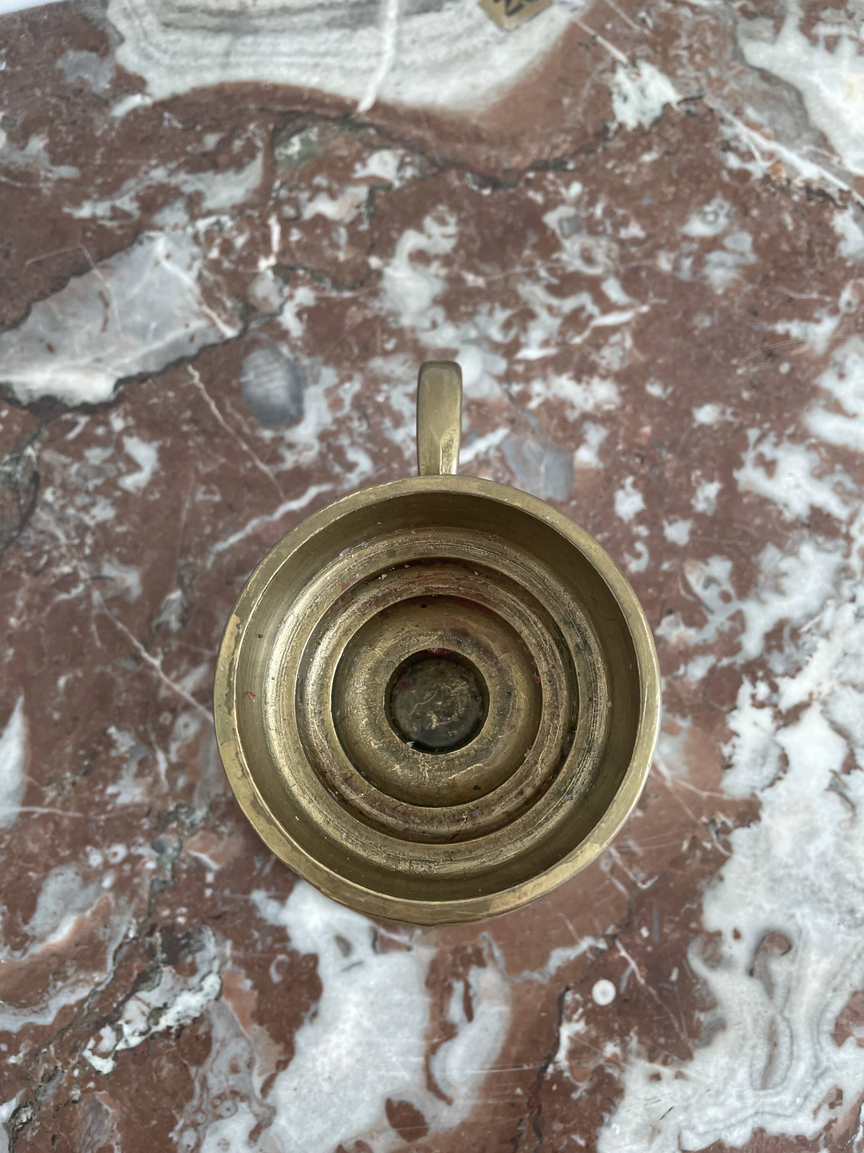 Hand candle holder, cellar rat, brass, gilded, gold, handle, 1950s, decoration, chic, decor, room