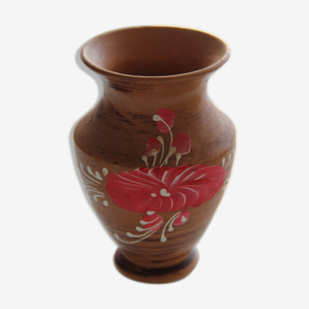 Vase en poterie fleurie vintage