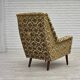 1970s, Danish highback armchair, Brown/beige furniture fabric, teak wood.