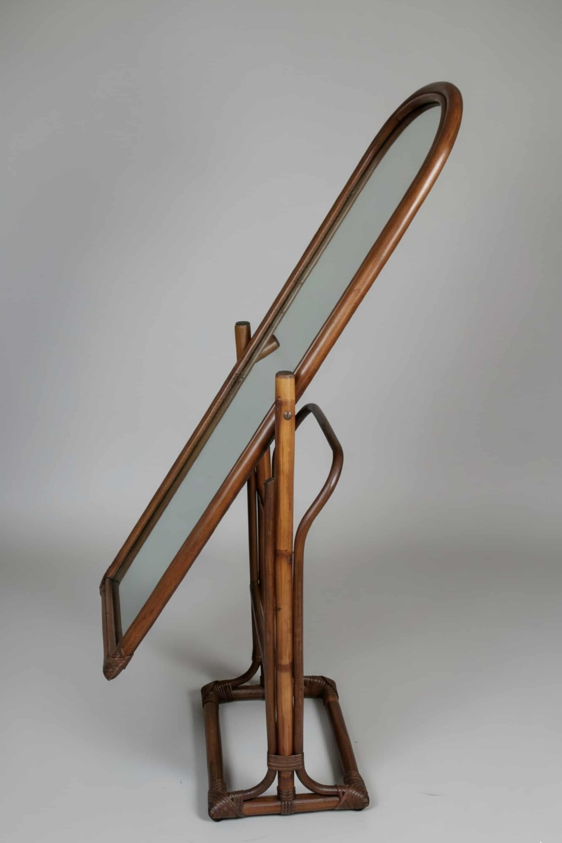 Vintage rattan full-length mirror, 1960s-70s.