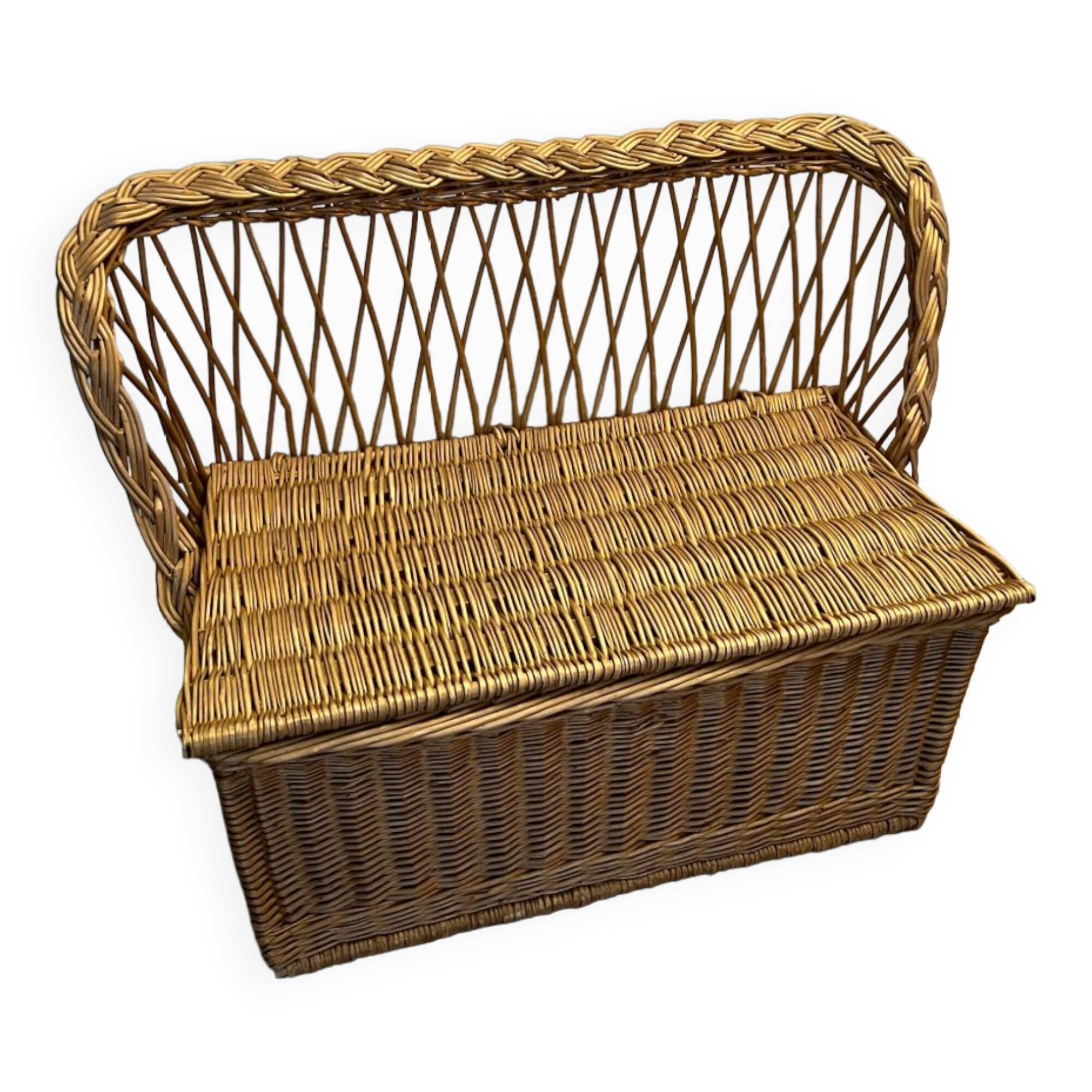 Vintage rattan wicker chest bench