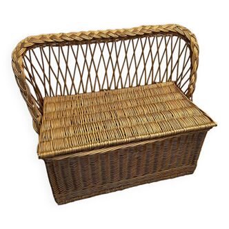 Banc coffre osier rotin vintage