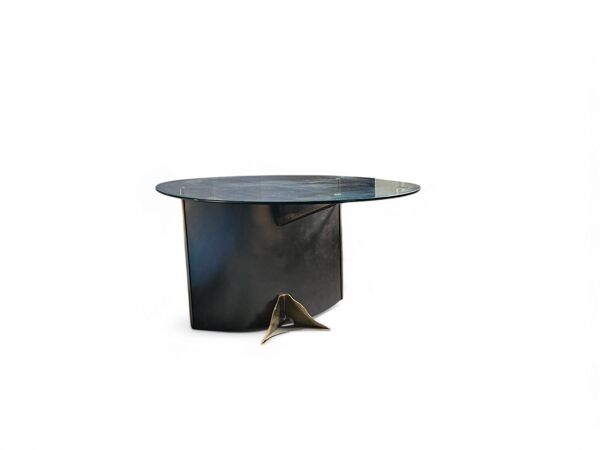 Table postmoderne Belgo Chrom / plateau ovale en verre / années 80