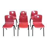 Set of 6 S30 Galvanitas chairs in raspberry red and grey from the 70s