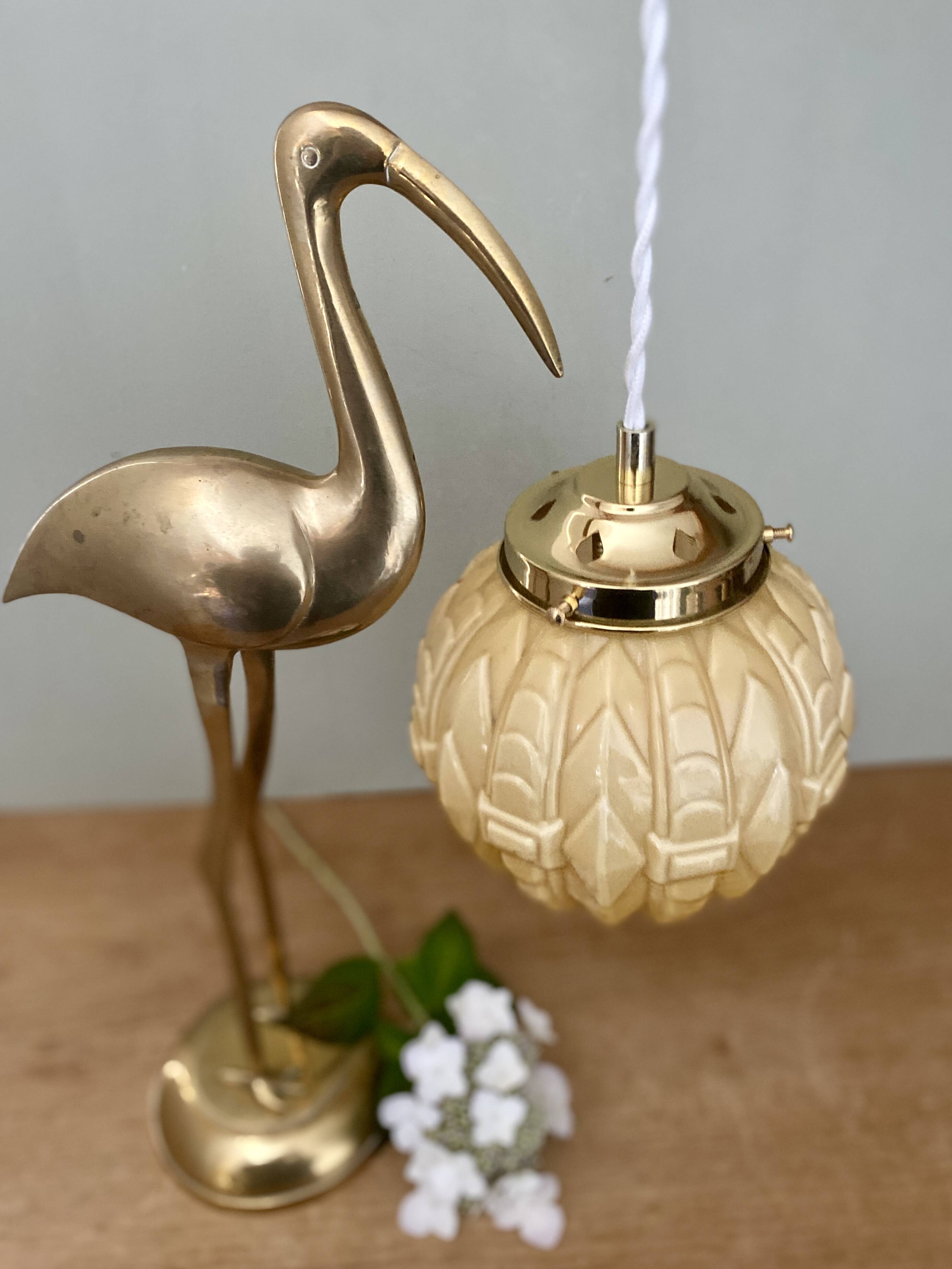 Vintage globe pendant light in pale yellow opaline