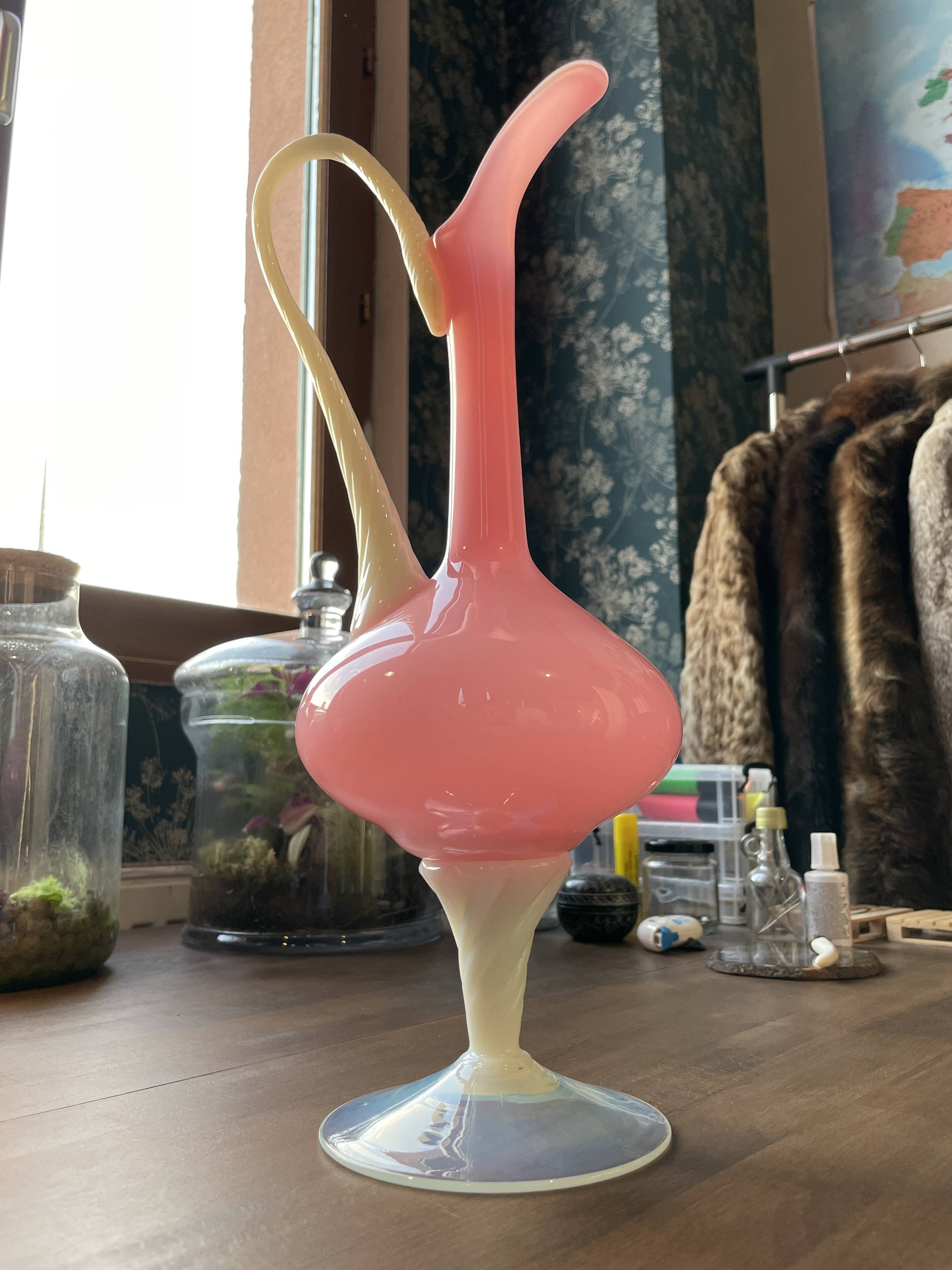 Opaline jug, Empoli glass, Tuscany, Florence (1950, Italy)