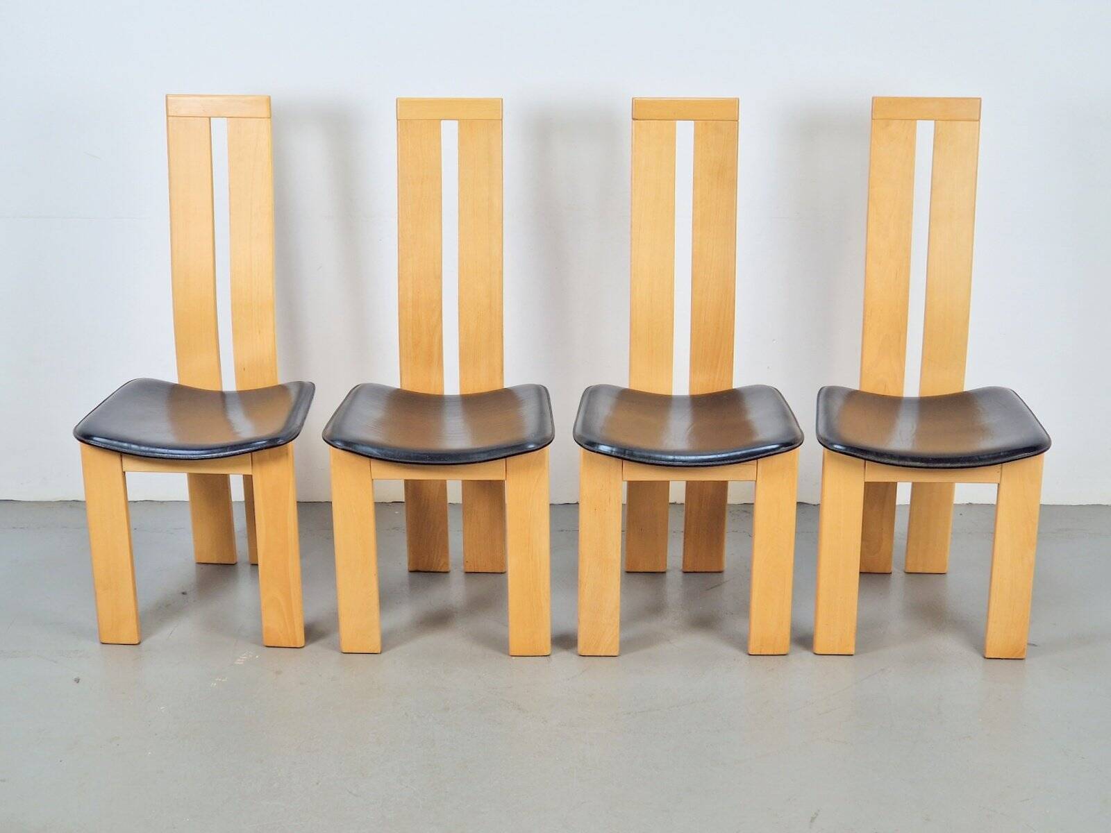 Vintage Beech and Leather Dining Chairs by Pietro Costantini for Ello, 1970s, Set of 4