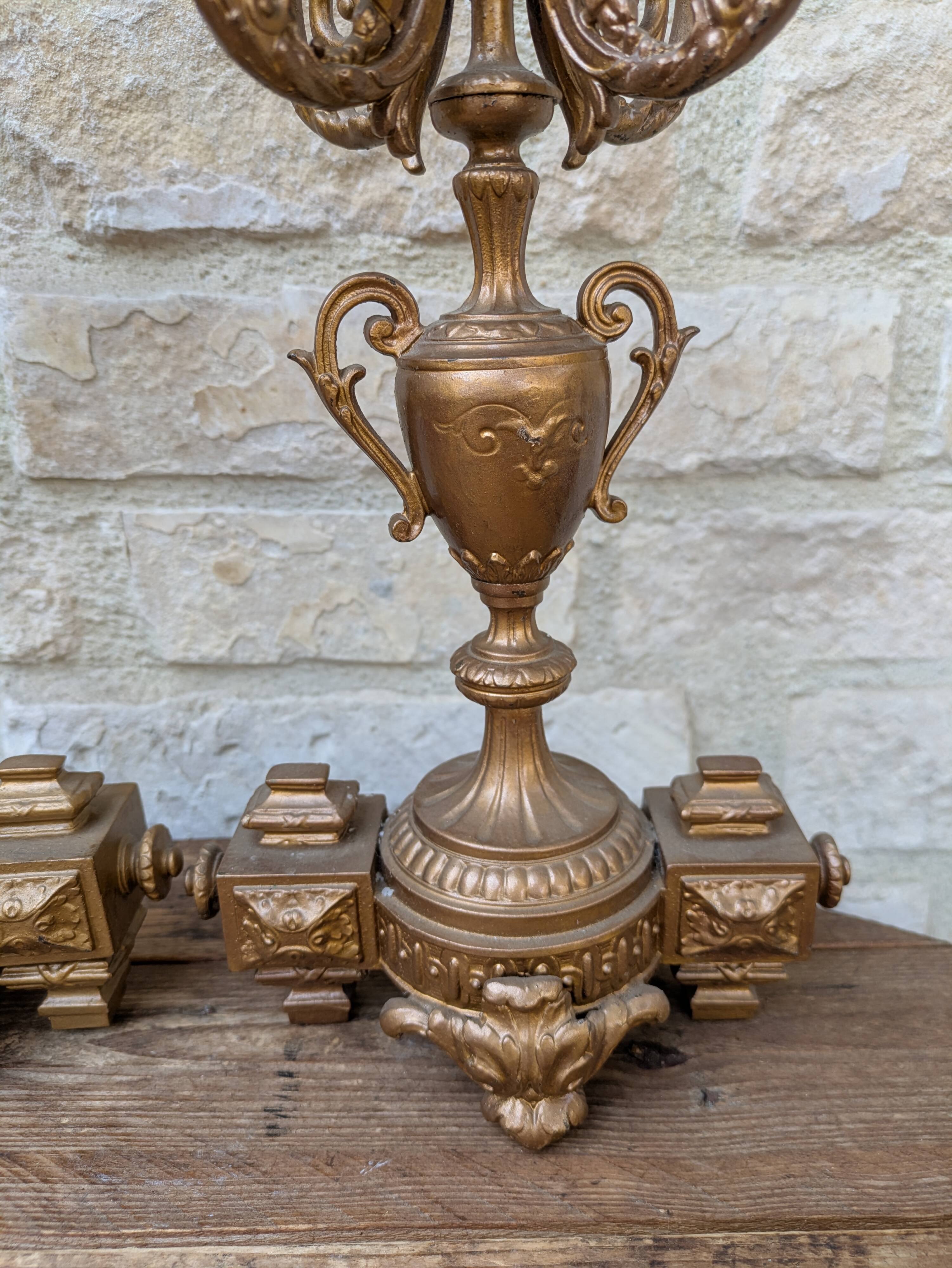 Pair of metal candelabra candle holders with 5 branches, 41cm