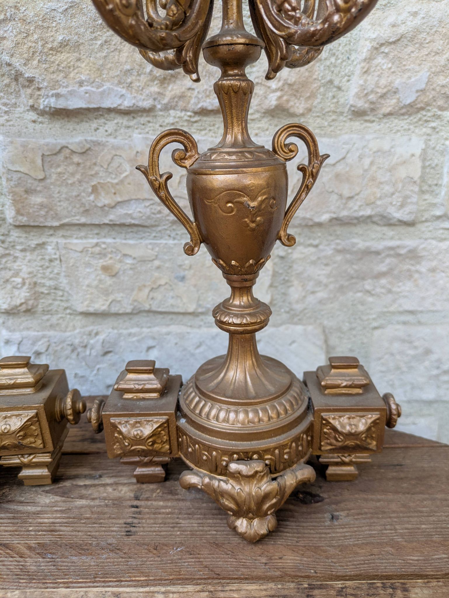 Pair of metal candelabra candle holders with 5 branches, 41cm