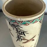 Roller Vase Brush pot with ceramic bird motifs Signed China