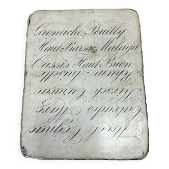 ancienne pierre lithographique XIXème, grenache, pouilly, cognac, noms alcool