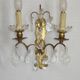 Pair of French Double Brass & Glass Wall Lights Adorned With Crystals