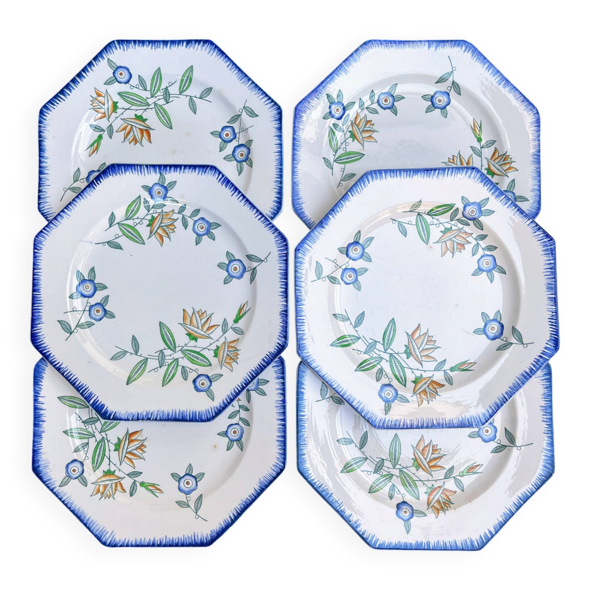 Set of 6 antique octagonal plates Longwy – Old Longwy
