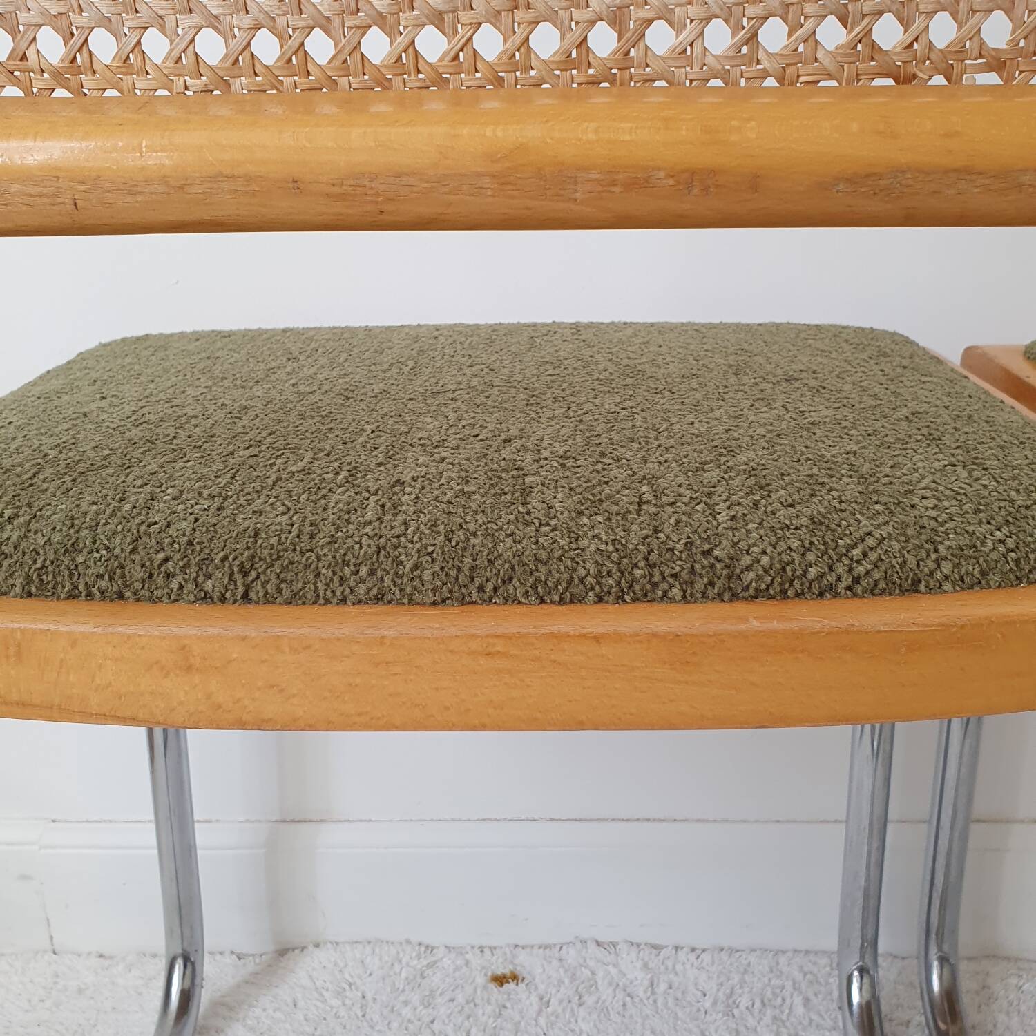 Pair of Marcel Breuer cane and fabric chairs