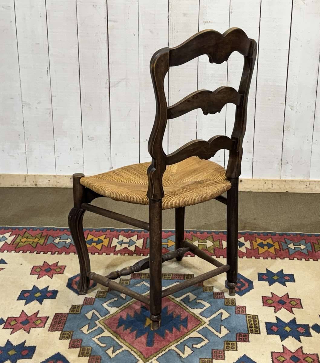 Set of 7 Louis XV style beech chairs with straw seats.