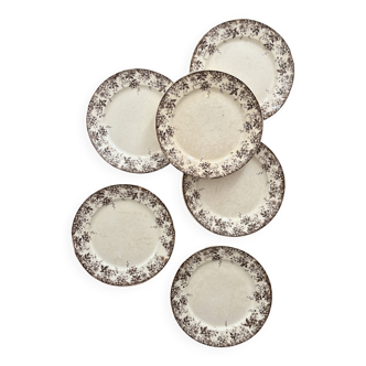 Set of 6 antique ironstone dinner plates, Alphand pattern