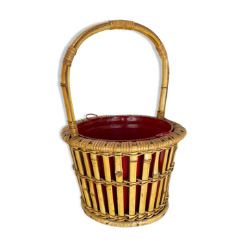 Jardinière en métal de bambou minimaliste stand matégot style, france, 1960s