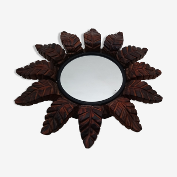 Vintage carved wood Sun mirror (38x38cm)