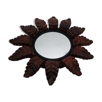 Vintage carved wood Sun mirror (38x38cm)