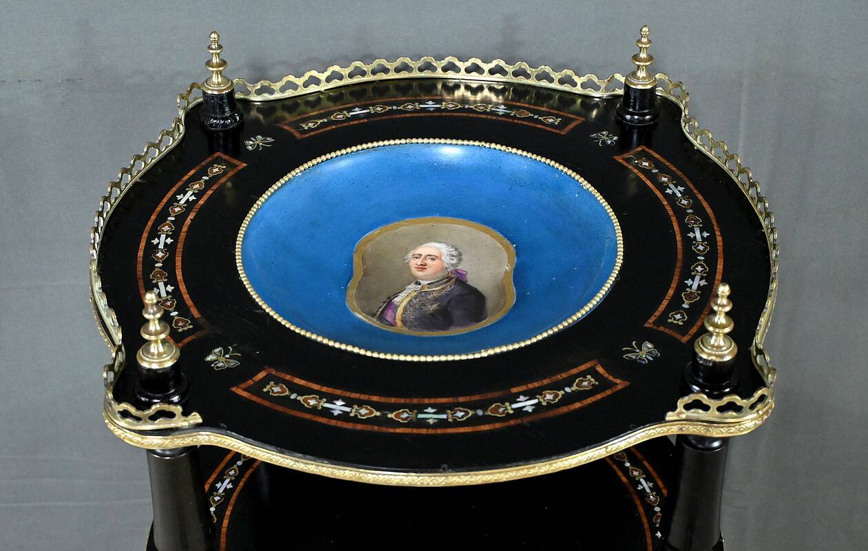 Blackened wooden stool, "Portrait of Louis XVI", Napoleon III - 19th century