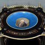 Blackened wooden stool, "Portrait of Louis XVI", Napoleon III - 19th century