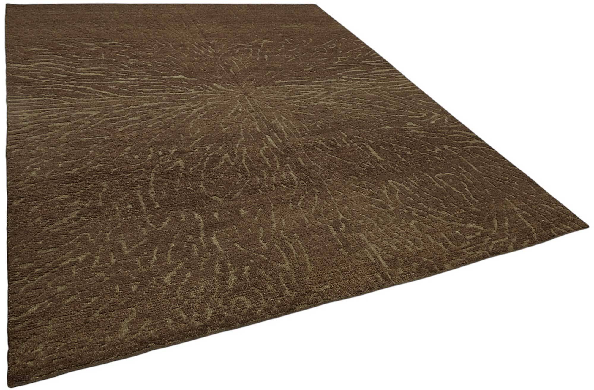 Tapis tribal unique noué à la main en laine brune 244 cm x 309 cm