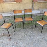 Series of 4 chairs Mullca school model 510 tapered feet 1950