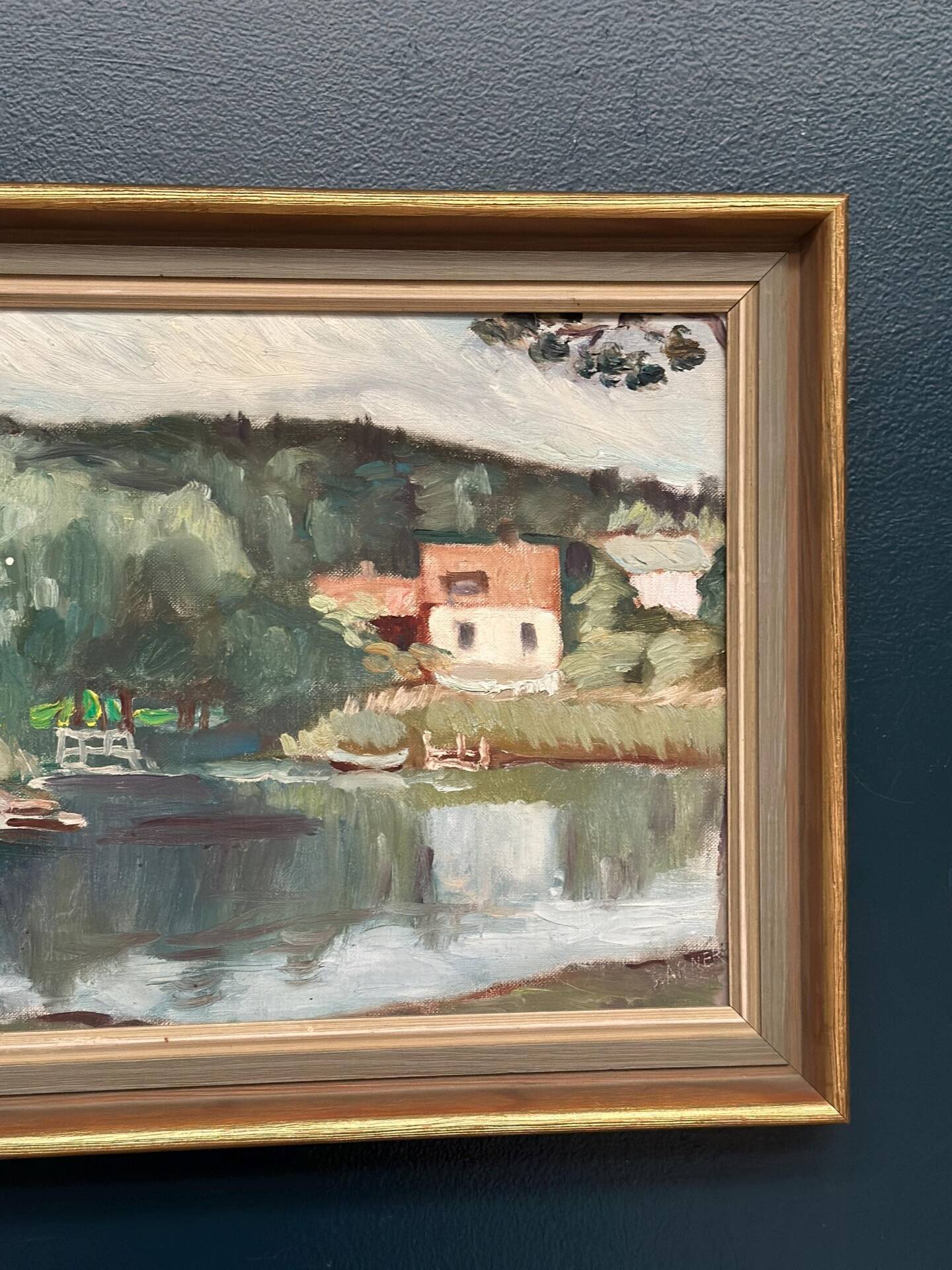 Swedish Oil on Canvas – “Lake with Houses” by G. Arner – Signed