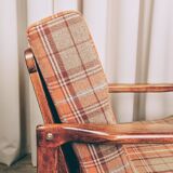 Scandinavian armchair in natural wool, orange, checked, 1965, Z. Baczyk