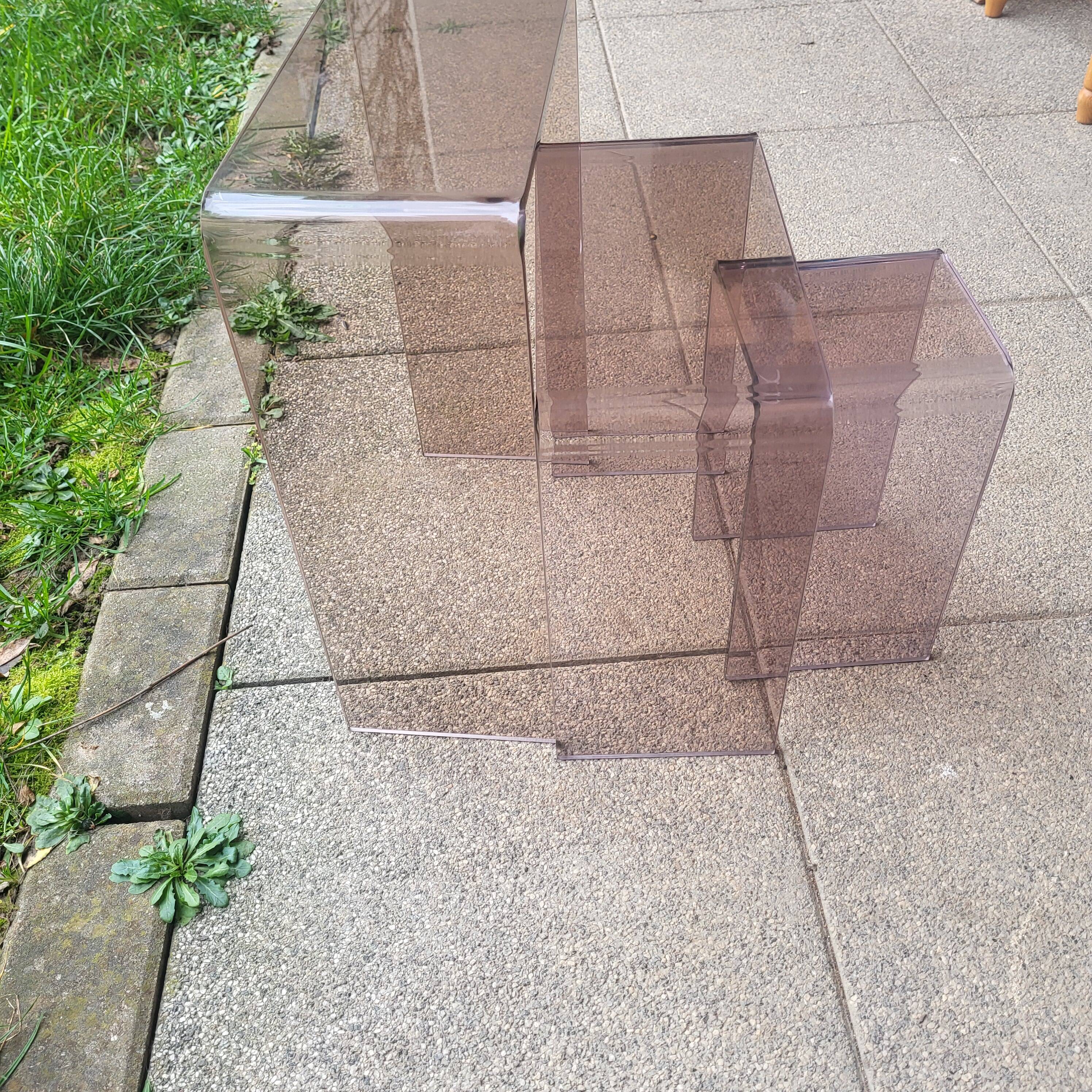 3 side tables, occasional table in smoked plexiglass, 1960s-70s.