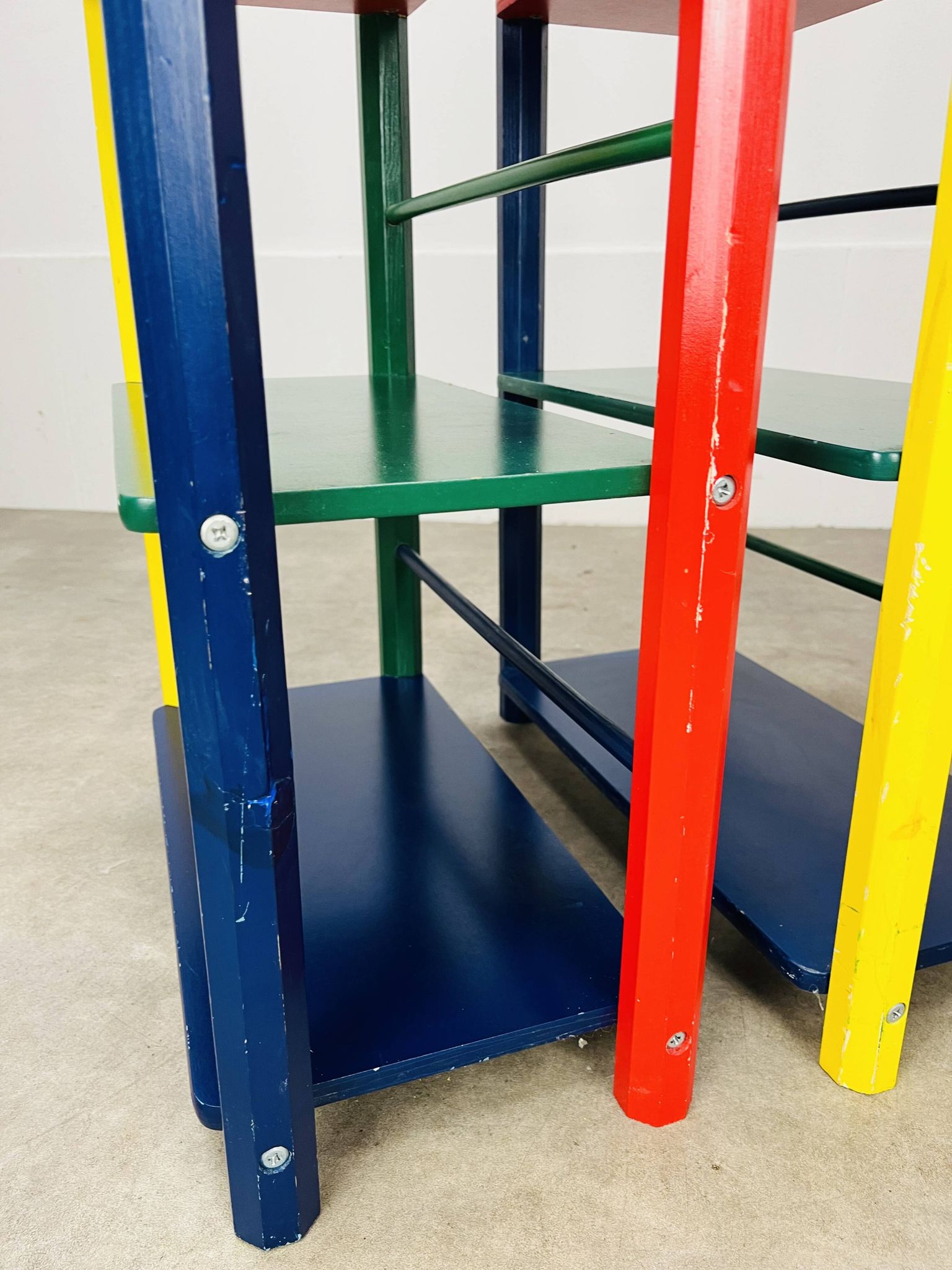 Pair of pencil-style shelves by Pierre Sala for children.