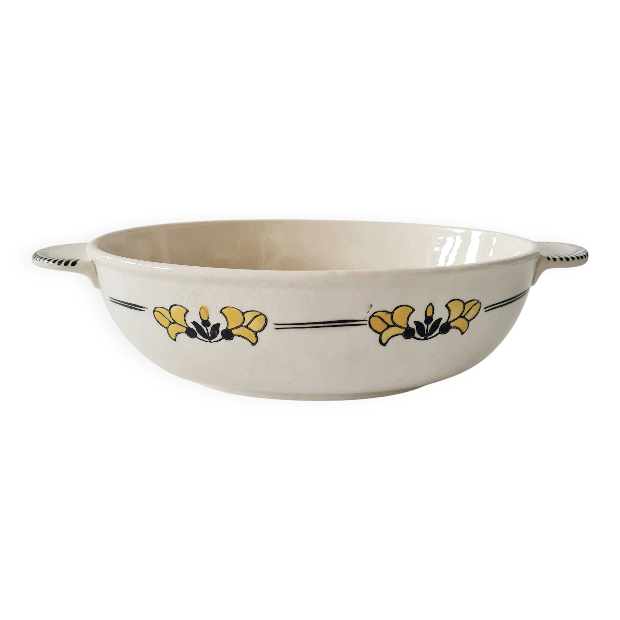 Old oval dish / vegetable dish in ironstone - "Renée" Art Deco model