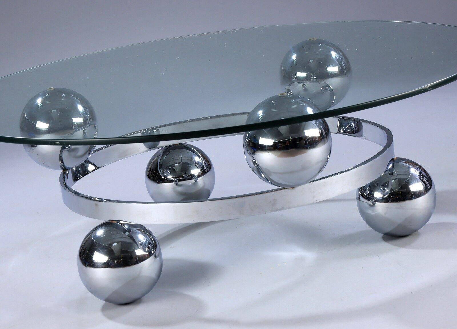 French sofa table in chromed steel in 'Sputnik' style