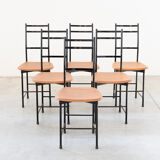 Dining chairs in brown leather and aluminum by ycami, 1980