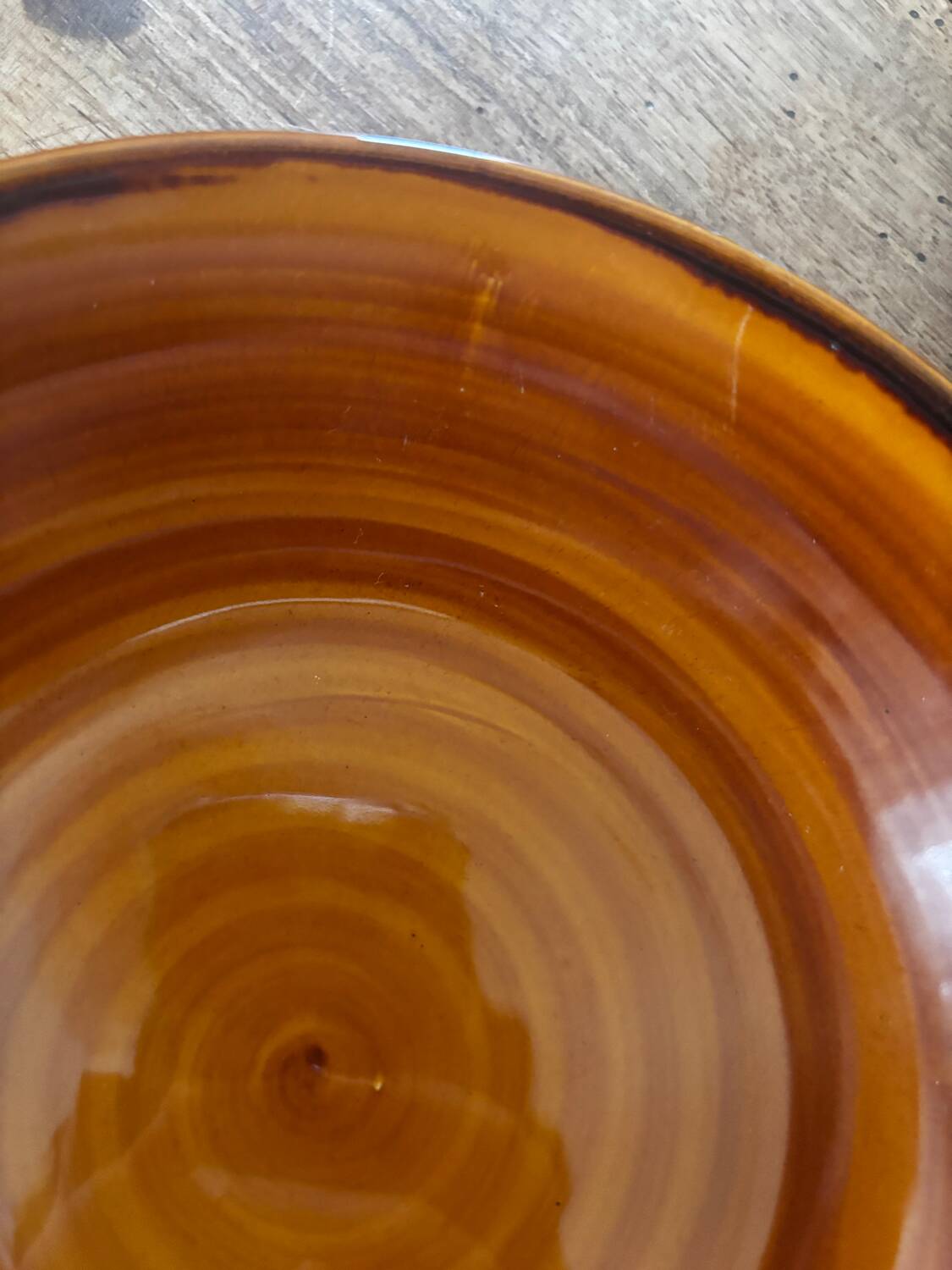 Set of 6 beautiful honey brown Luneville soup plates
