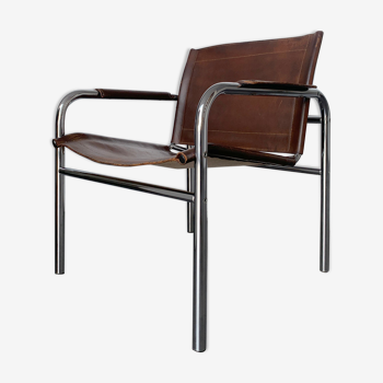 Armchair 'Klinte' for Ikea, chrome & leather design Tord Bjorklund 1970s chair