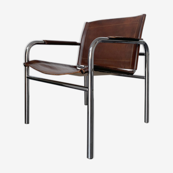 Fauteuil 'Klinte' pour Ikea, chrome & cuir design Tord Bjorklund 1970s chair