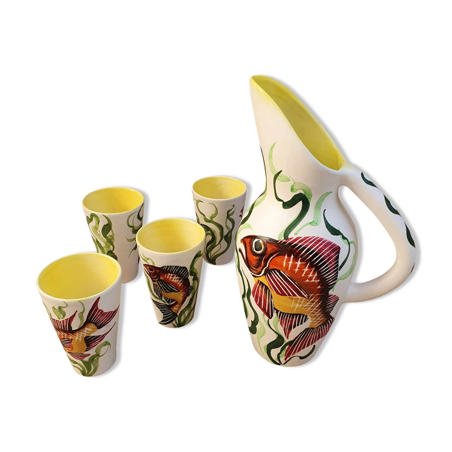 Pitcher and its 4 Vallauris goblets