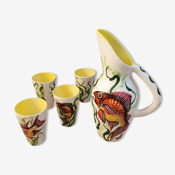 Set of a pitcher and its 4 Vallauris cups