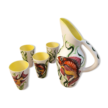 Pitcher and its 4 Vallauris goblets
