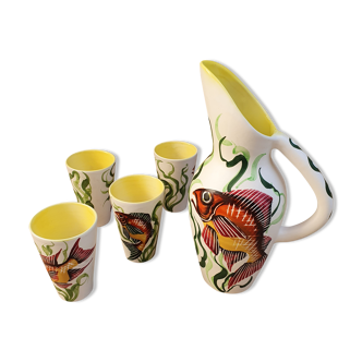 Set of a pitcher and its 4 Vallauris cups