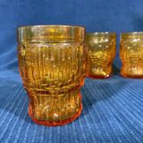 Set of 4 glasses in pressed glass mold vintage geometric shape