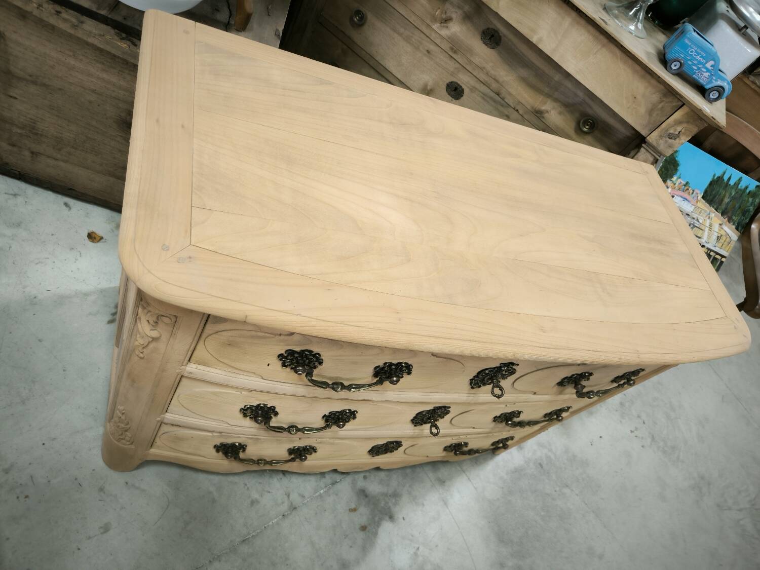 Louis XIV style natural solid cherry wood chest of drawers