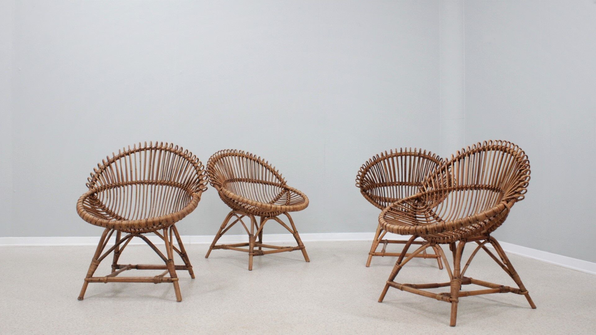 Mid century rattan shell-shaped chairs 1950s