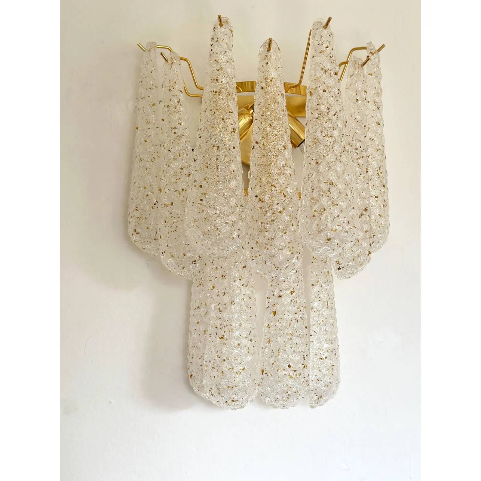 Set of 2 Modern “Conchiglie” Gold Murano Glass Wall Sconces